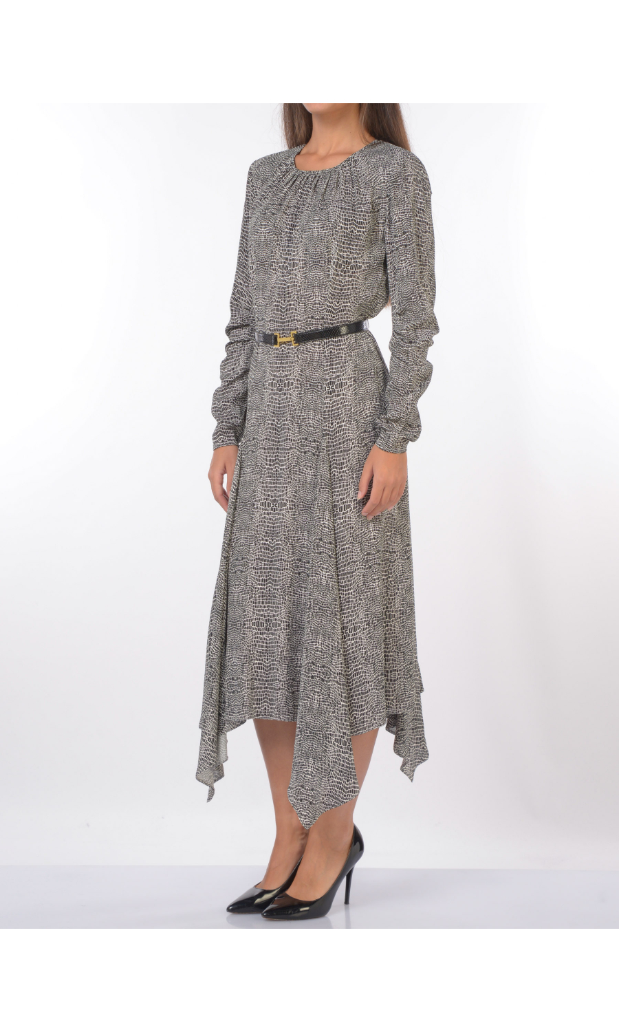 abito lungo da donna Elisabetta Franchi a fantasia pitone con cintura