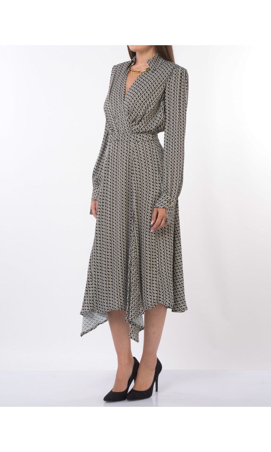 abito lungo da donna Elisabetta Franchi in crepe con lettering