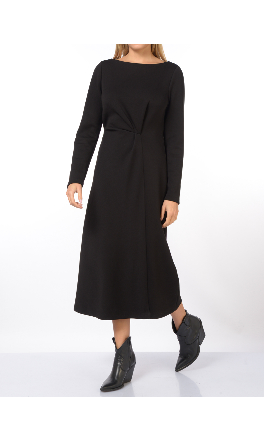 abito lungo da donna Meimeij in tessuto tecnico con drappeggi