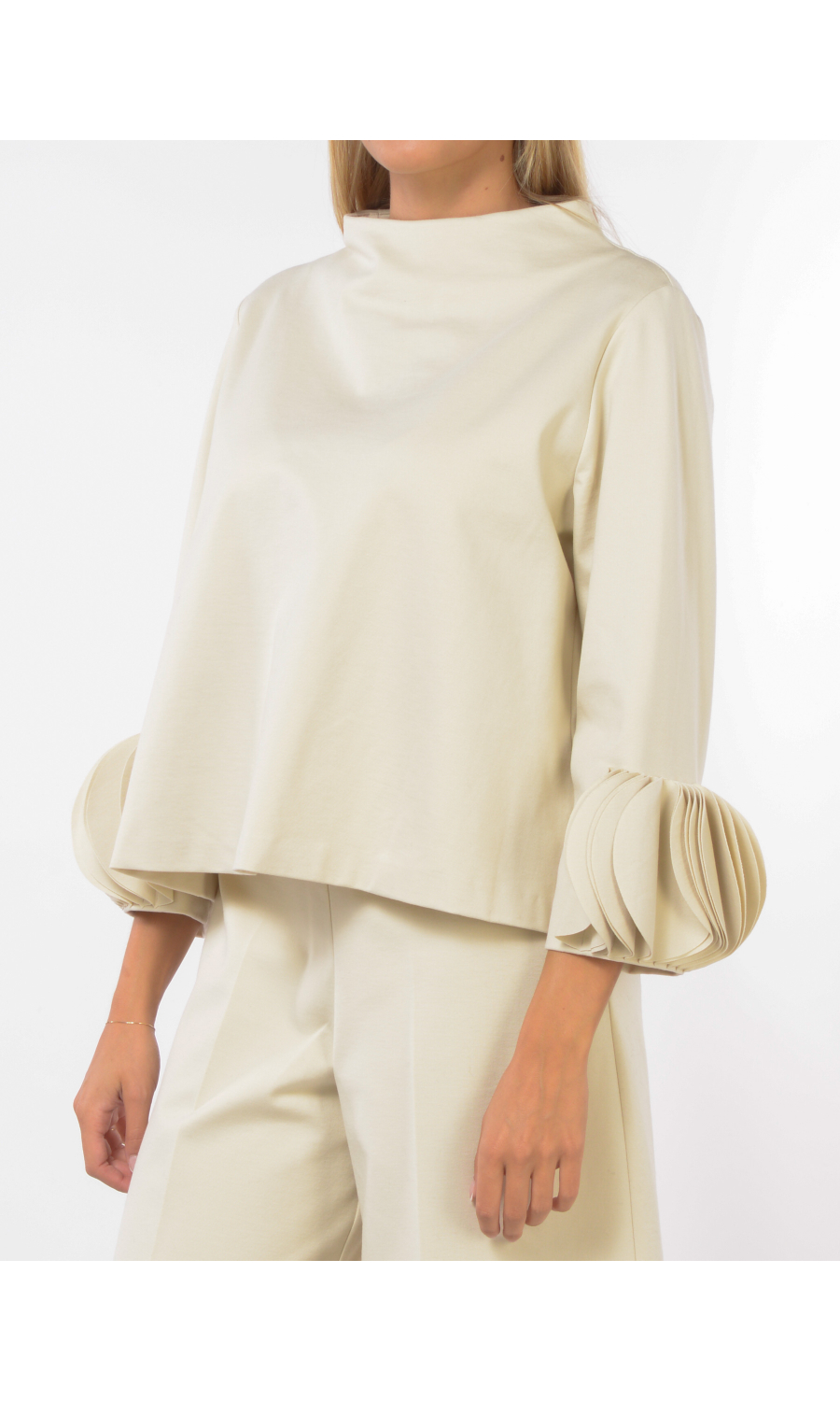 blusa da donna Meimeij con scollo a cratere e applicazione su maniche