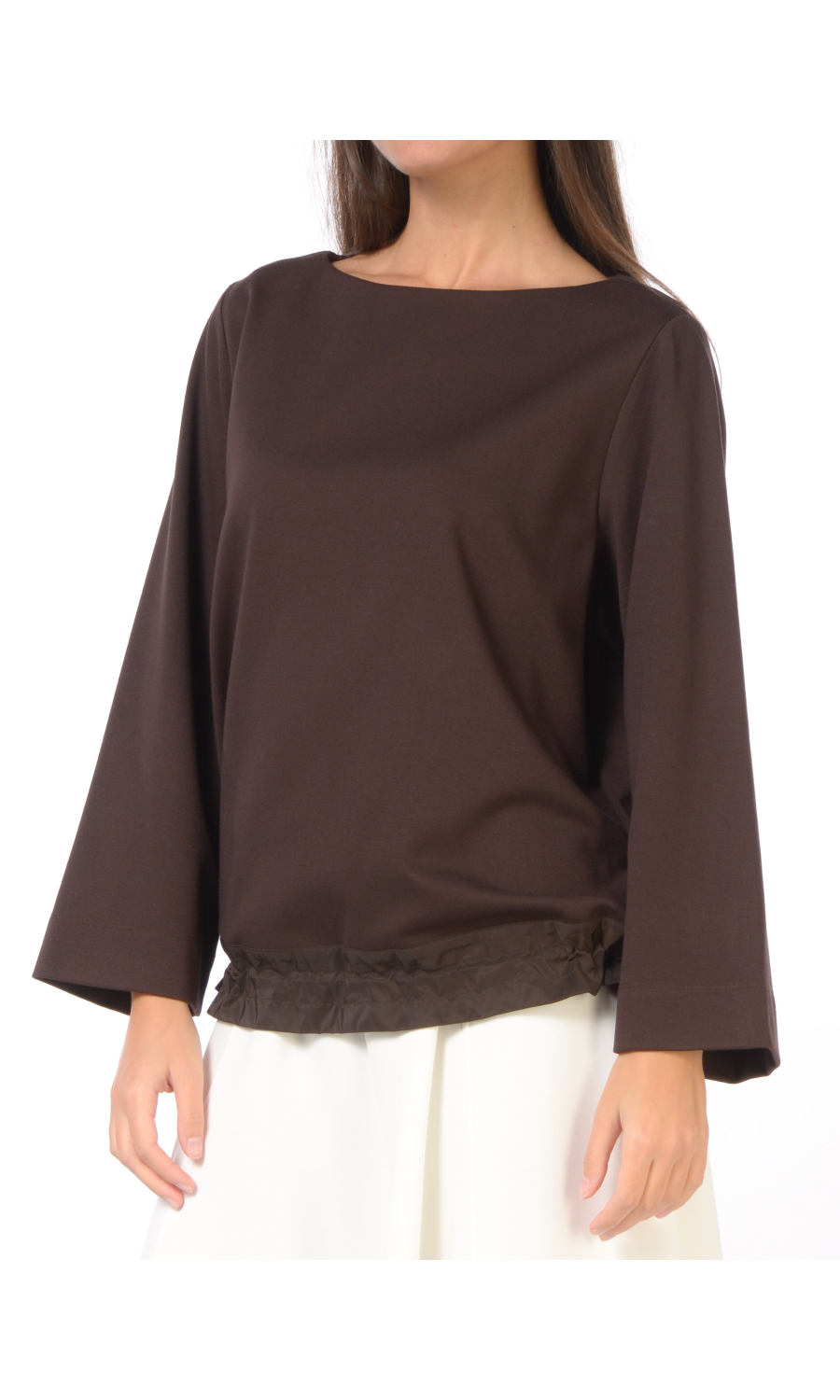 blusa da donna Meimeij con scollo a barchetta e coulisse