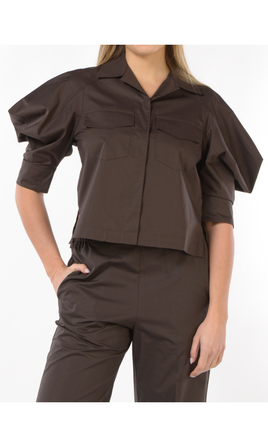 camicia da donna Meimeij con maniche a tre quarti a baloon