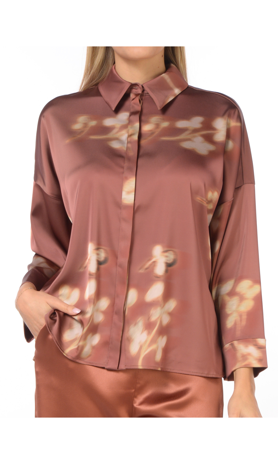 camicia da donna Nenette in raso fantasia floreale