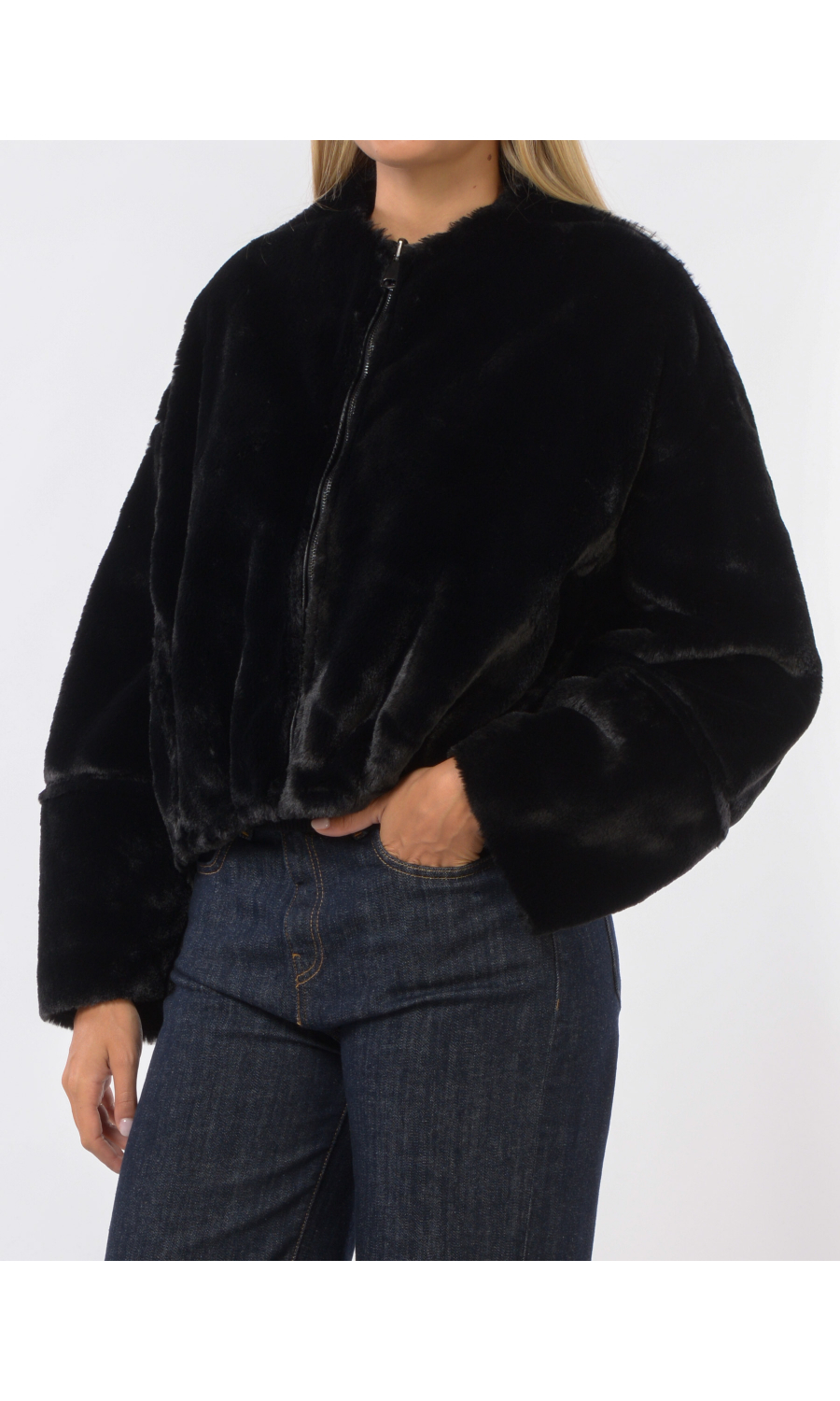 ecopelliccia da donna Kaos boxy reversibile con zip