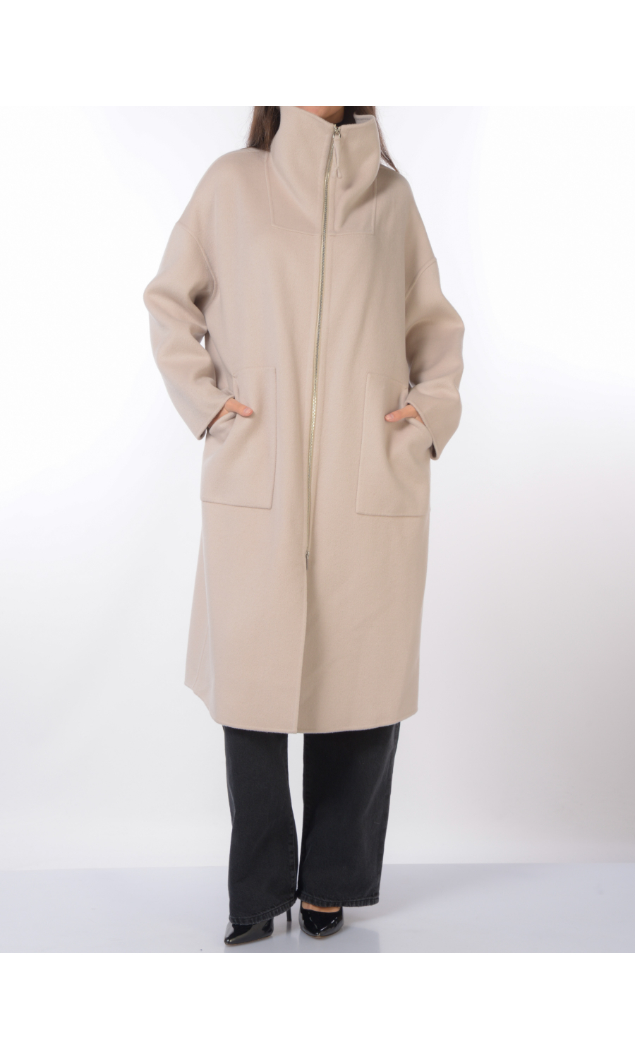 cappotto da donna Meimeij in lana con collo a cratere