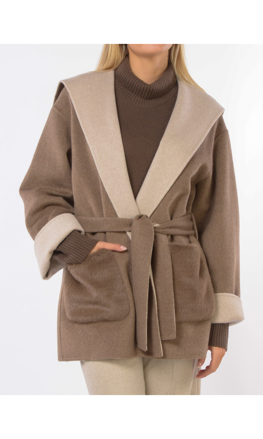 cappotto da donna Seventy a vestaglia con cappuccio