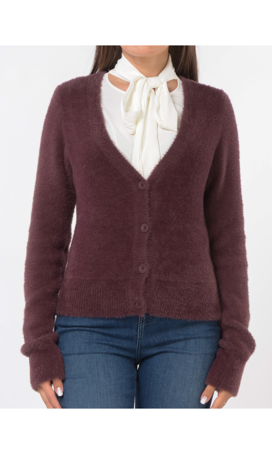 cardigan da donna Kaos Jeans effetto peluche con scollo a V