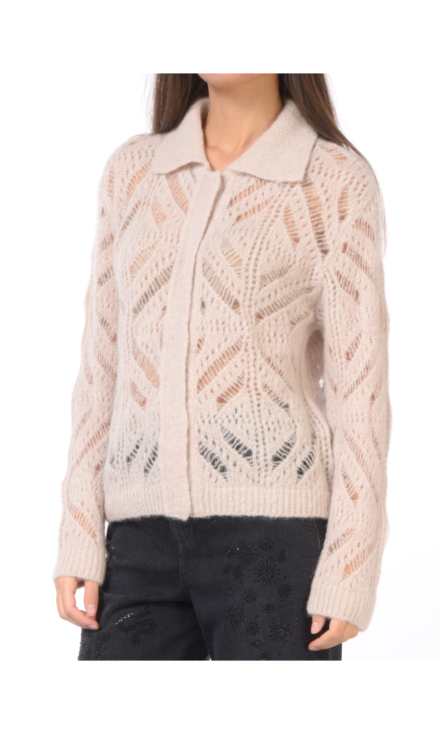 cardigan da donna Nenette in maglia traforata