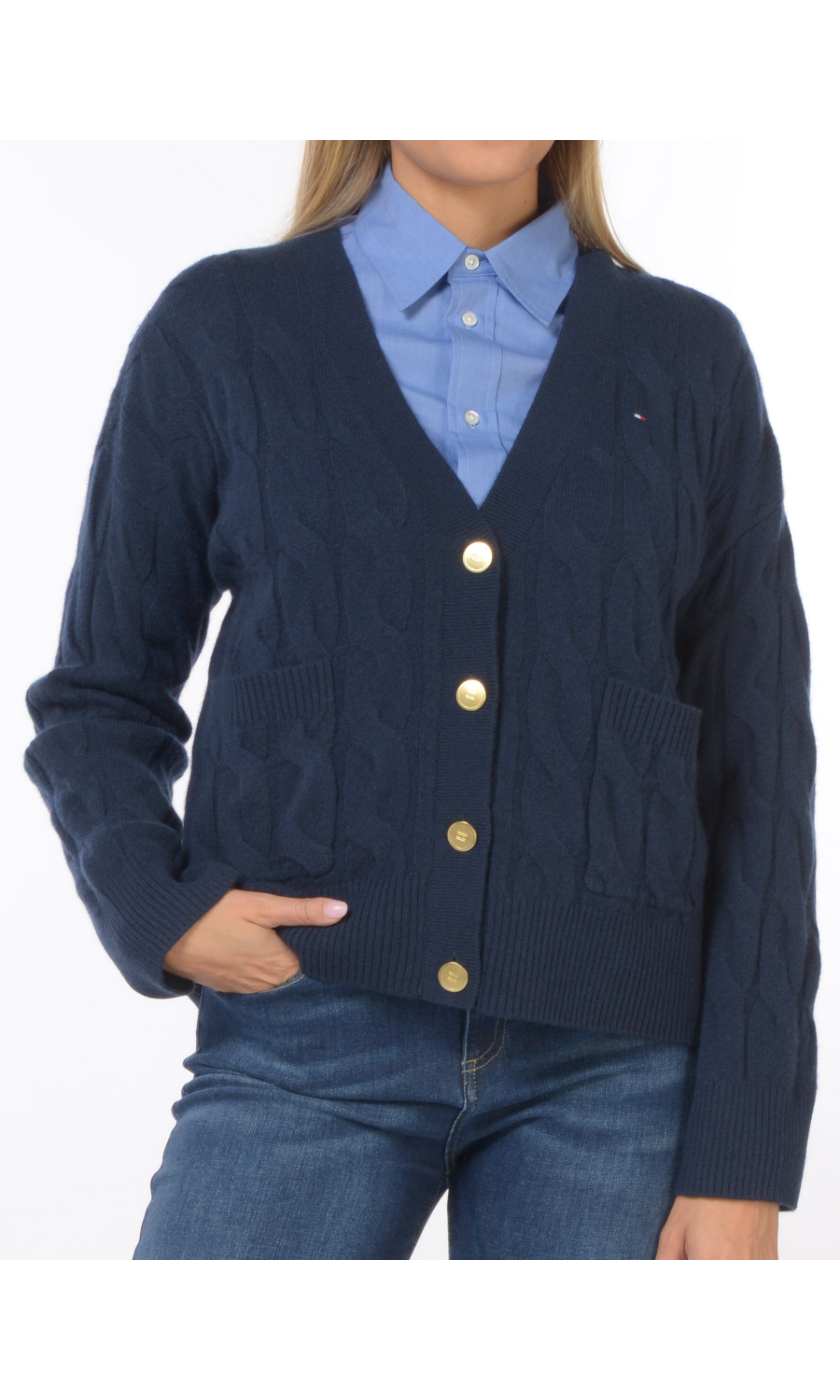 cardigan da donna Tommy Hilfiger a trecce con logo