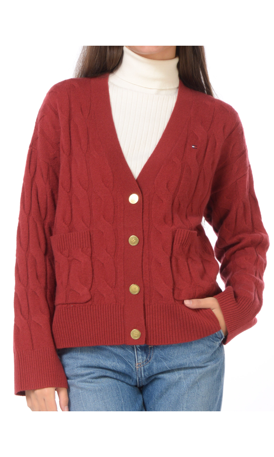 cardigan da donna Tommy Hilfiger a trecce con logo