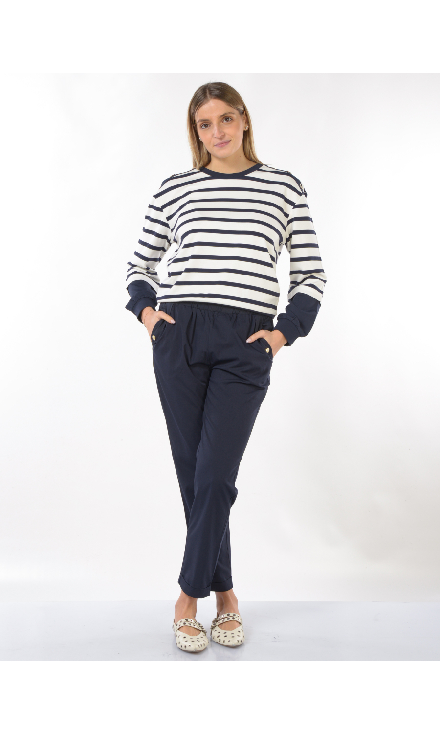 felpa da donna Liu Jo a righe con applicazioni gioiello