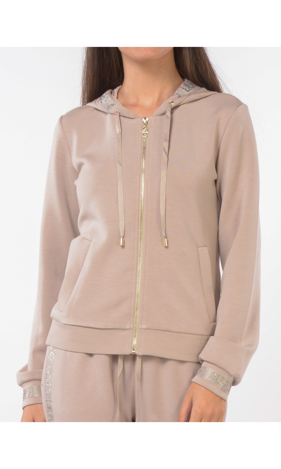 felpa da donna Liu Jo con zip e profili di strass