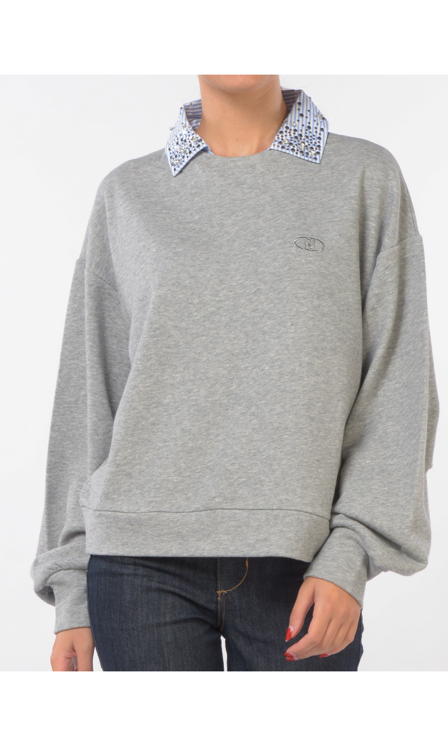 felpa da donna Liu Jo boxy con colletto con strass