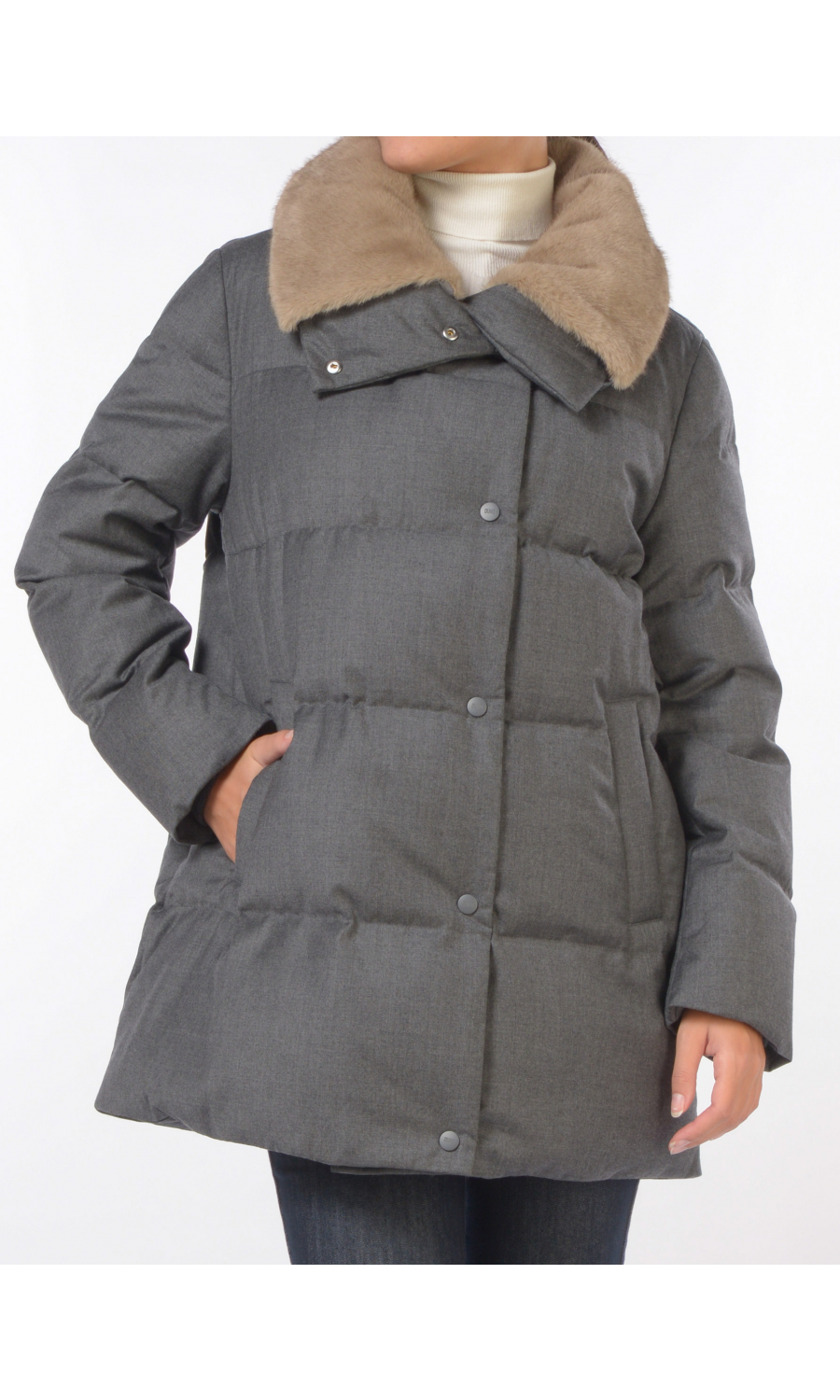 giaccone da donna Duno Marble in lana con collo in ecopelliccia