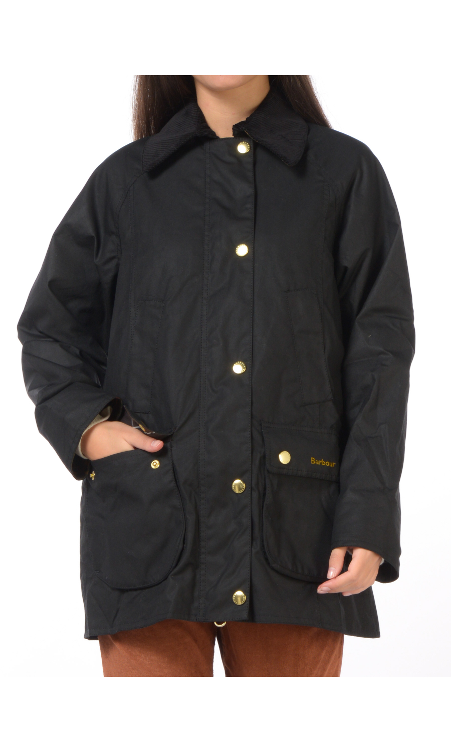giubbino da donna Barbour Beadnell Wax in cotone cerato con tasche