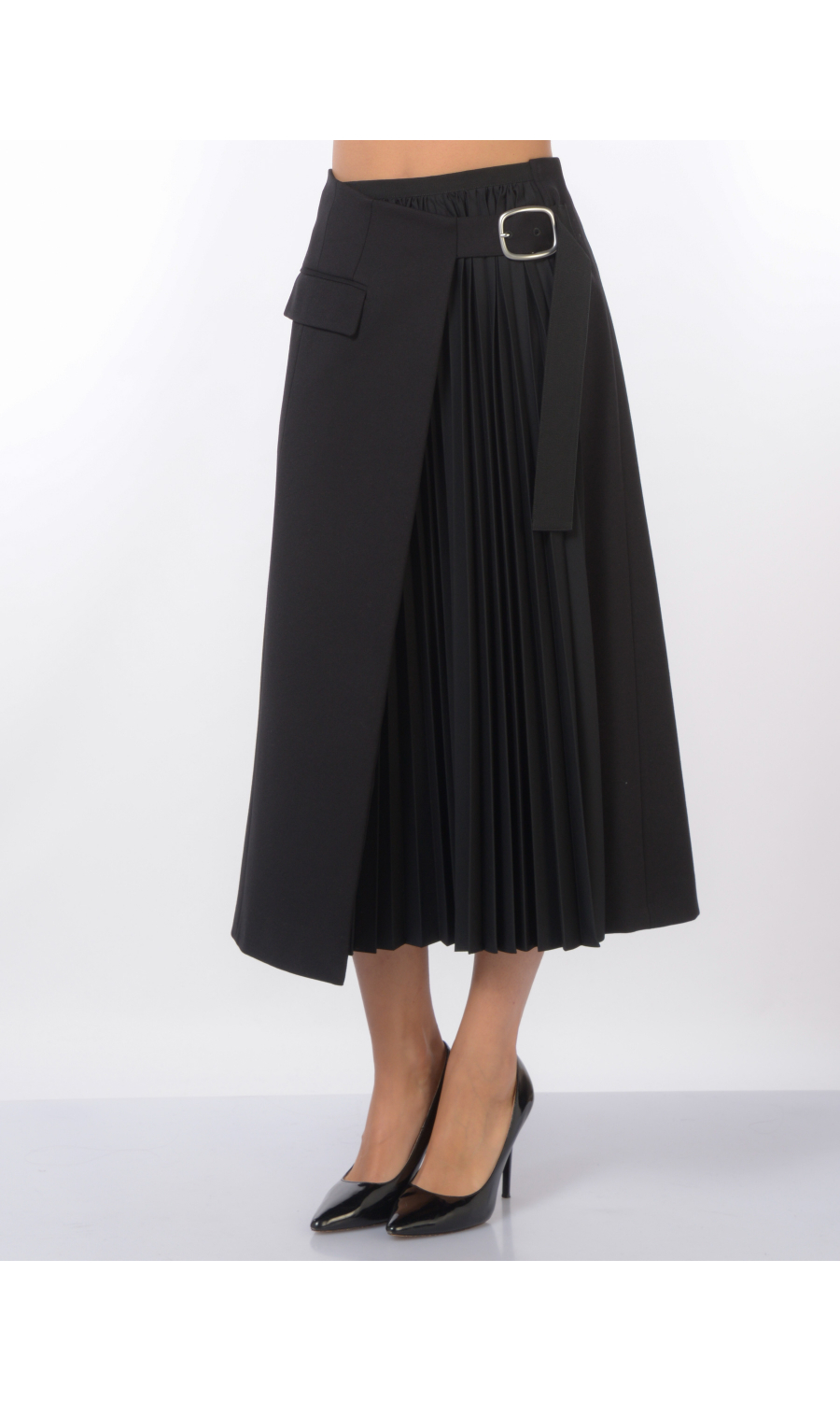 gonna lunga da donna Meimeij a portafoglio con inserto plisse'