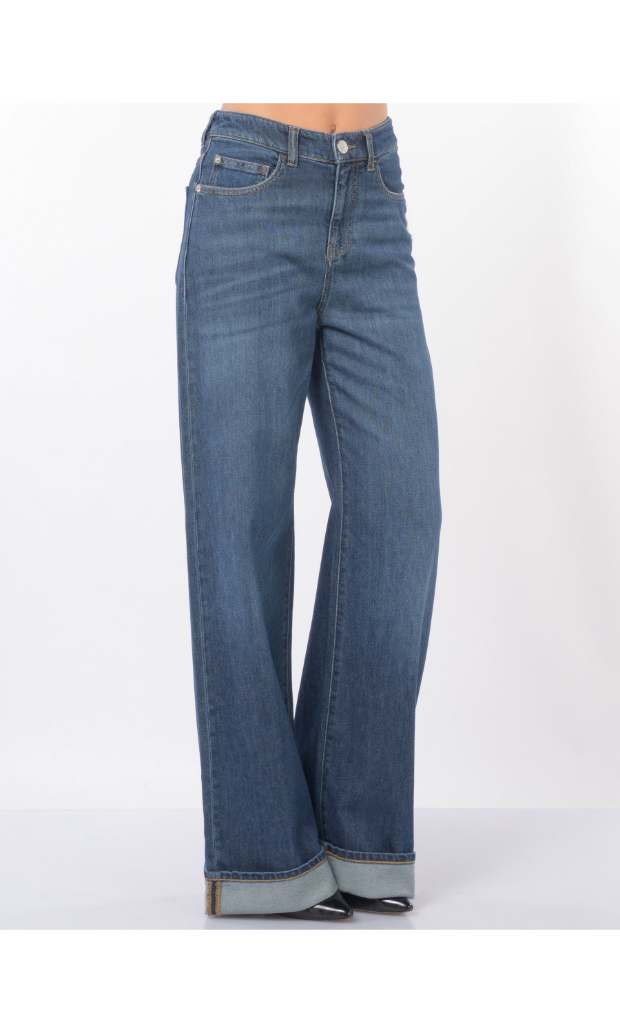 jeans da donna Emporio Armani wide leg con balza