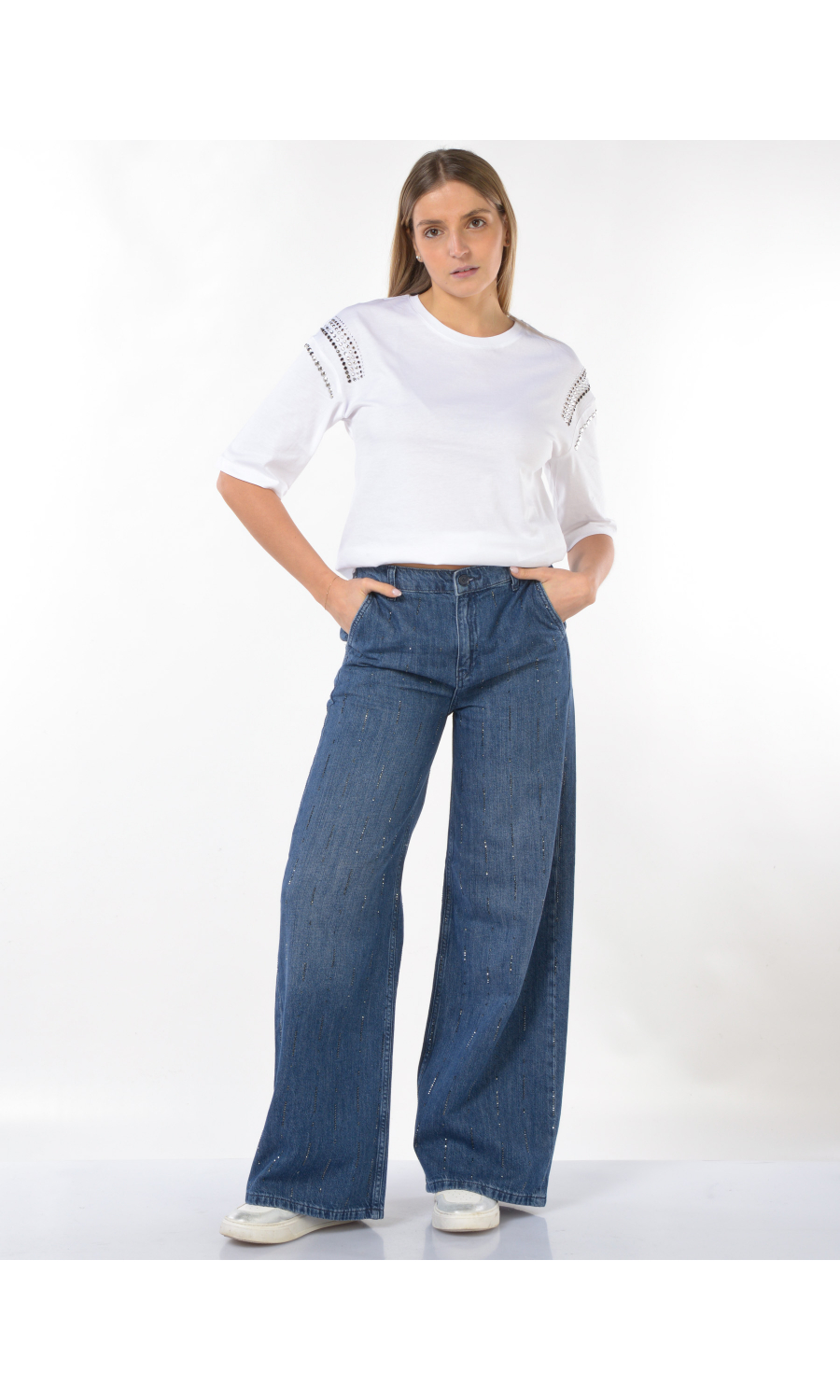 jeans da donna Liu Jo ampio in misto lino con strass