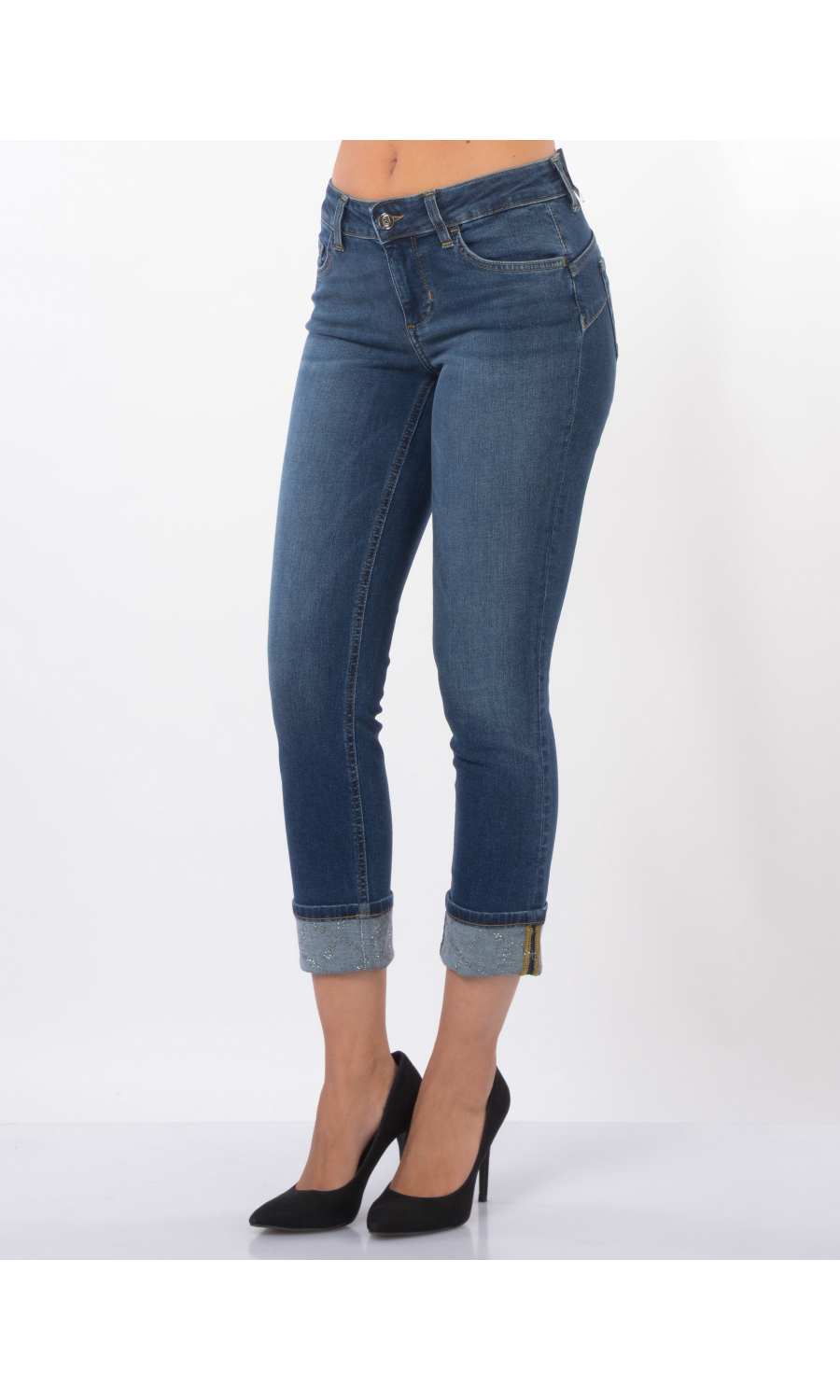 jeans da donna Liu Jo Monroe con balza con loghi strass