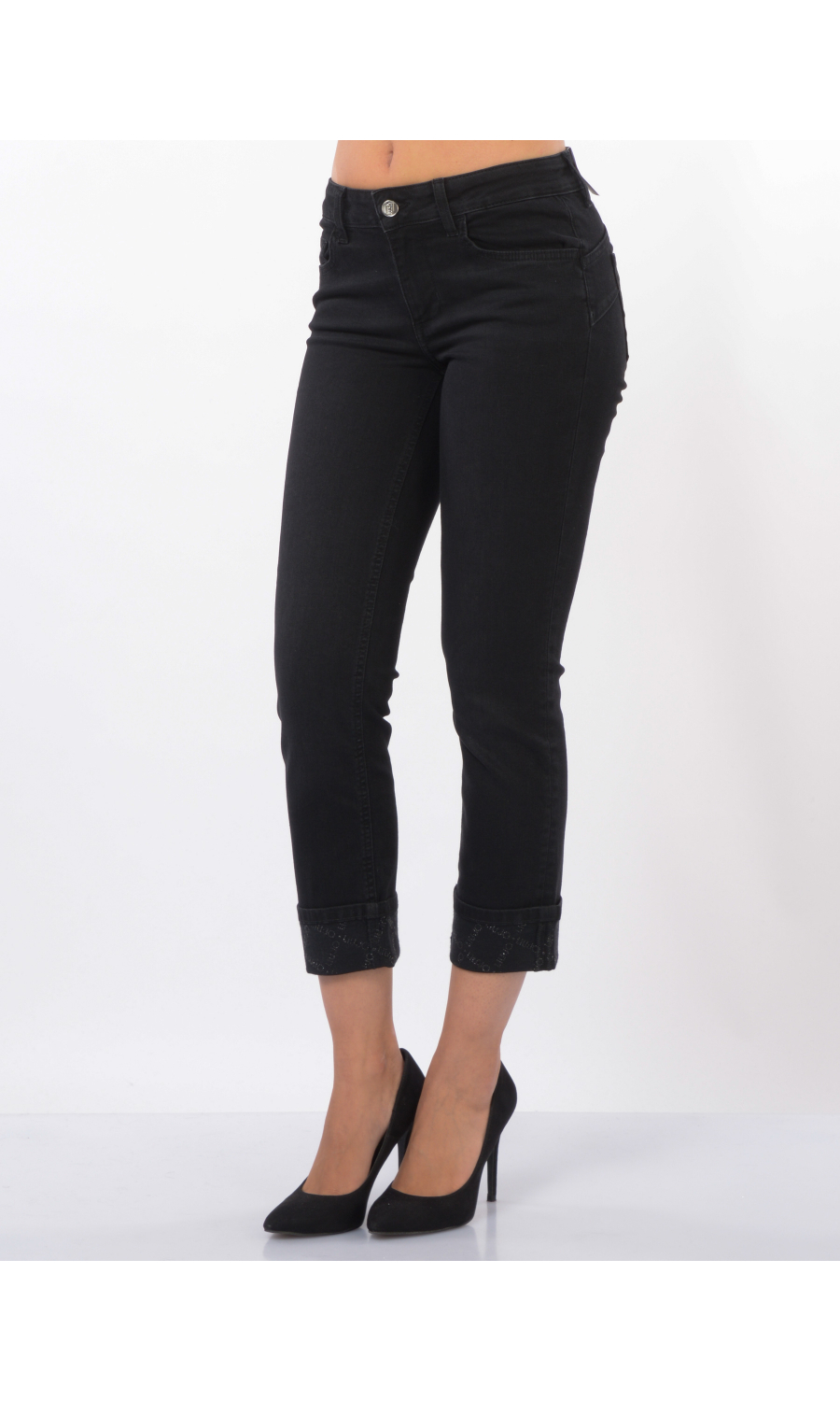 jeans da donna Liu Jo Monroe con balza con loghi strass