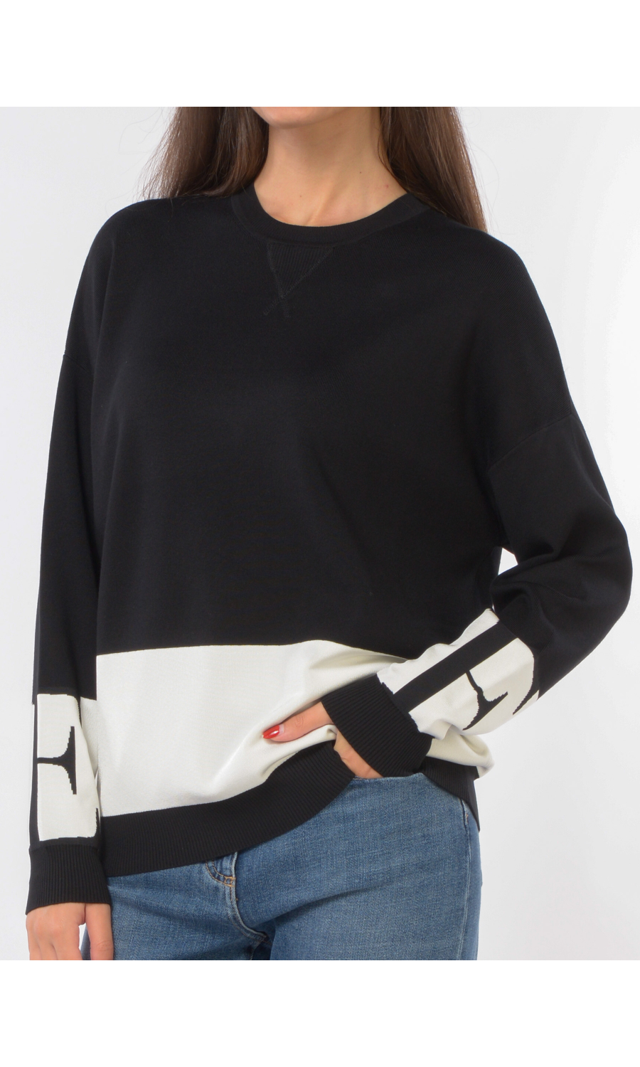 maglia da donna Elisabetta Franchi boxy con banda a contrasto