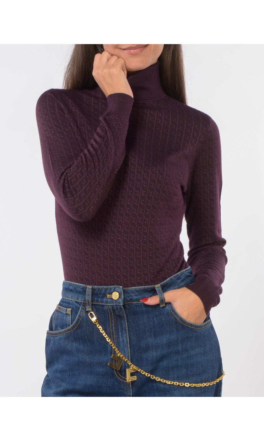 maglia da donna Elisabetta Franchi in lana vergine con loghi all over