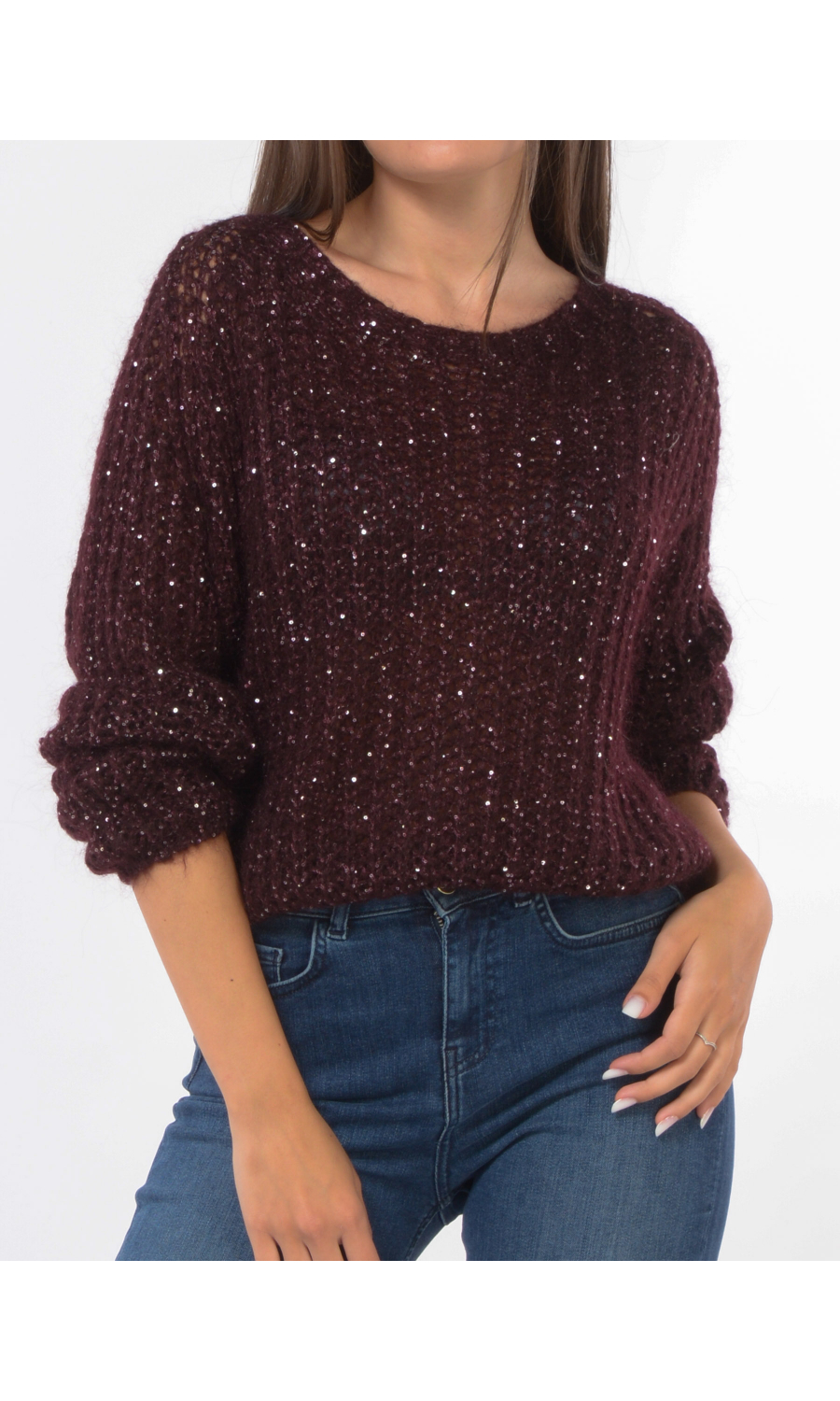 maglia da donna Kaos Jeans traforata con paillettes