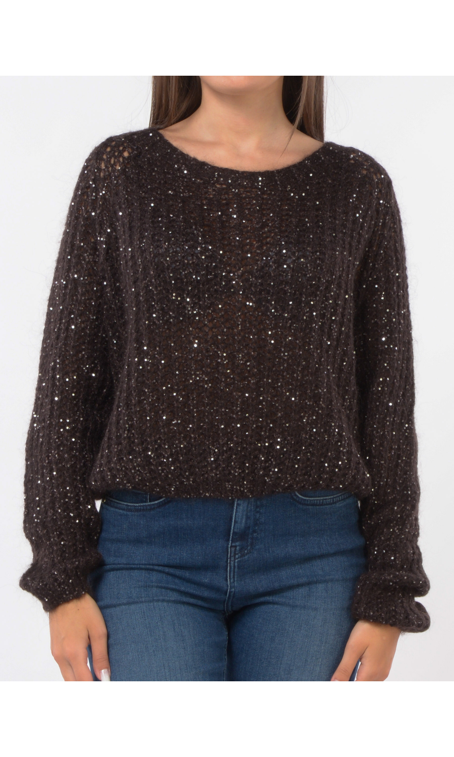 maglia da donna Kaos Jeans traforata con paillettes