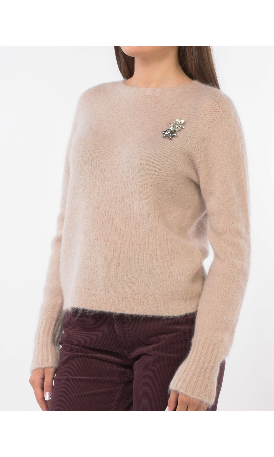 maglia da donna Kaos Jeans a girocollo con spille gioiello