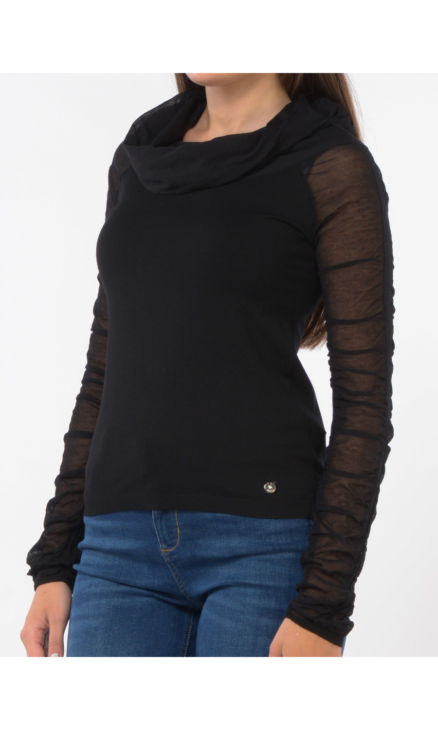 maglia da donna Liu Jo con scollo omerale e maniche con trasparenza