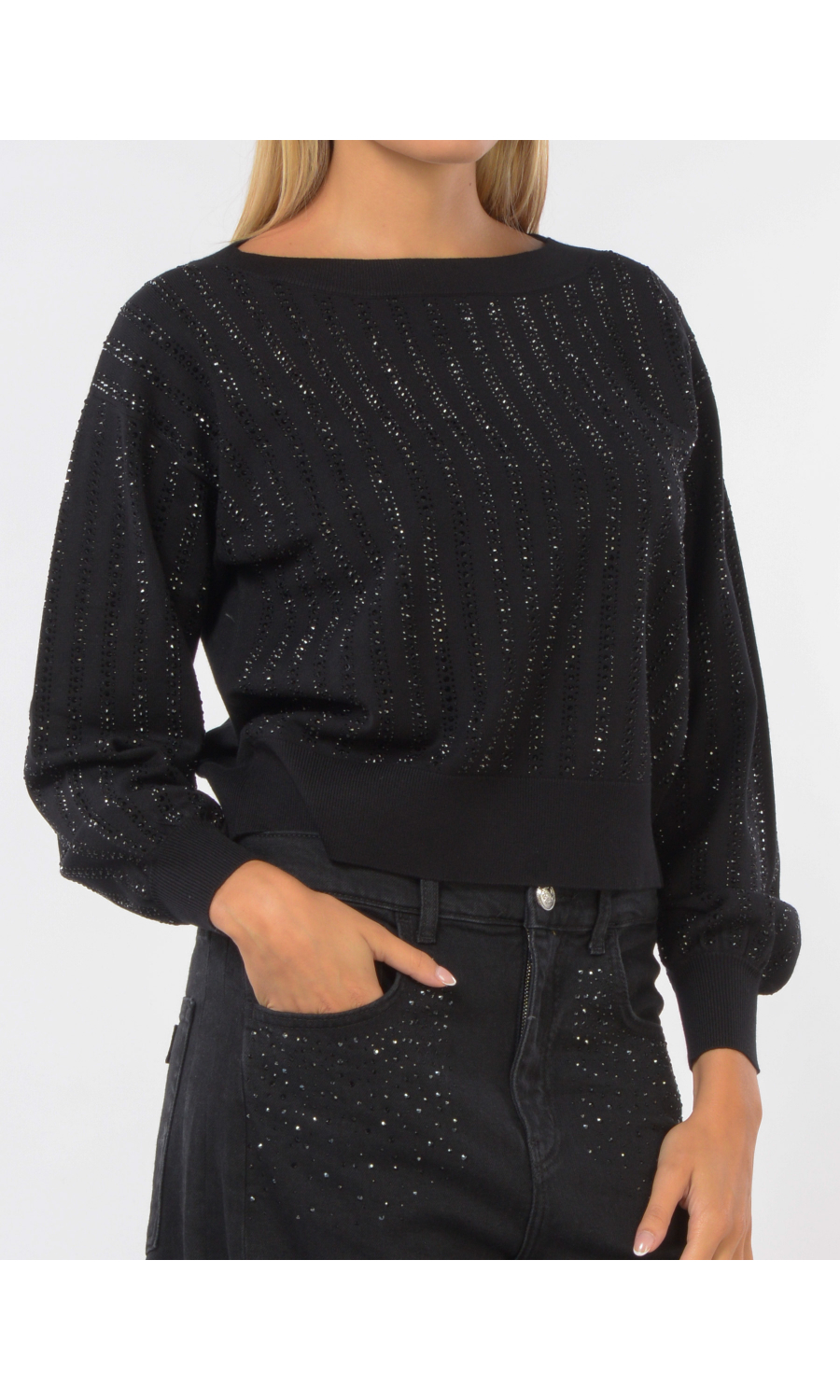 maglia da donna Liu Jo scollo a barchetta con strass