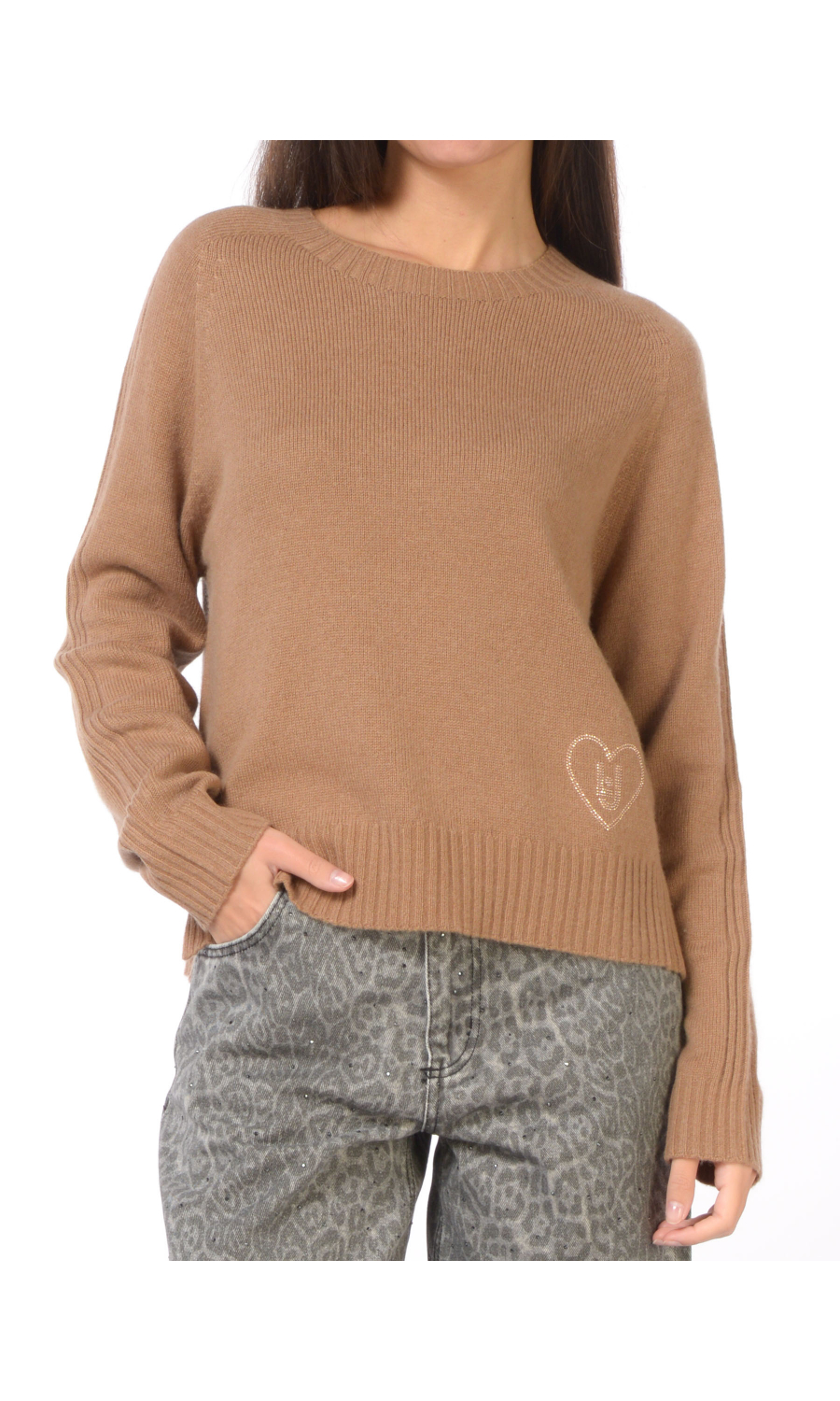 maglia da donna Liu Jo a girocollo con logo ricamato di strass