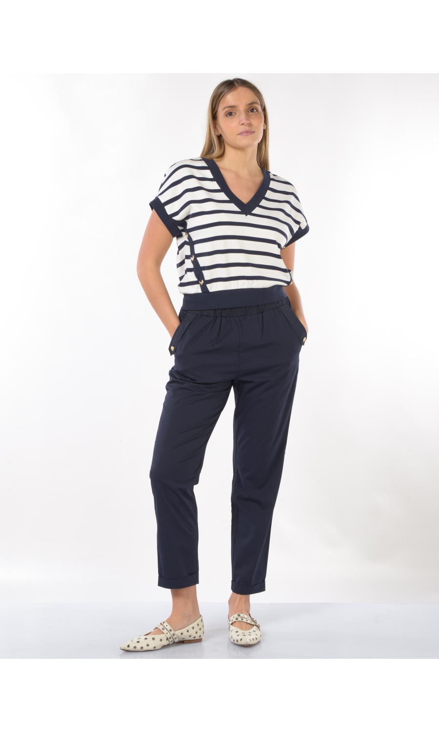 maglia da donna Liu Jo a righe con scollo a V