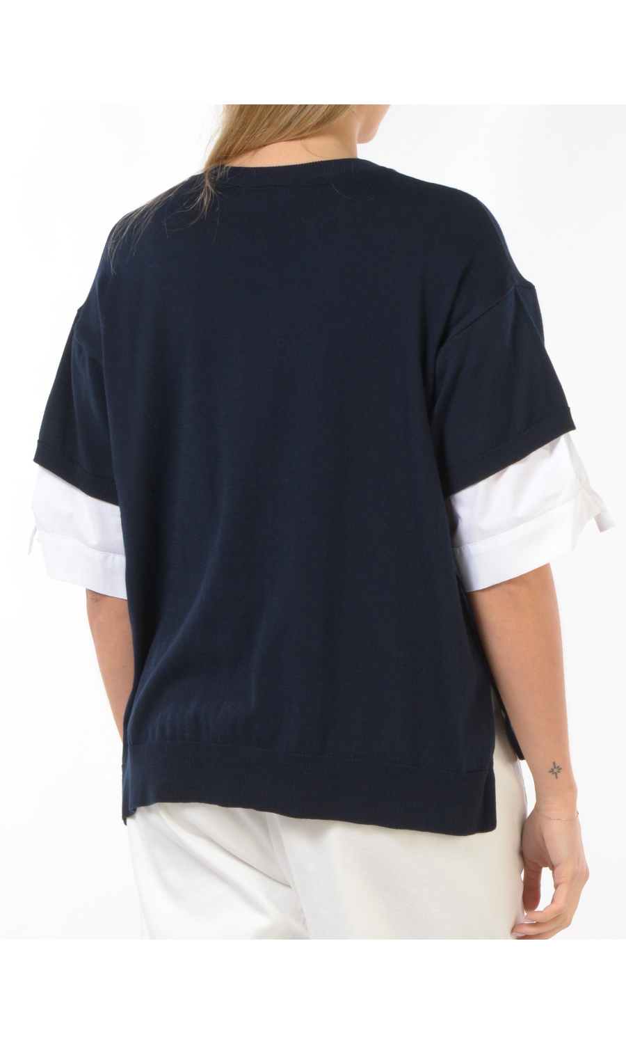 maglia da donna Meimeij con inserti su maniche e fondo asimmetrico