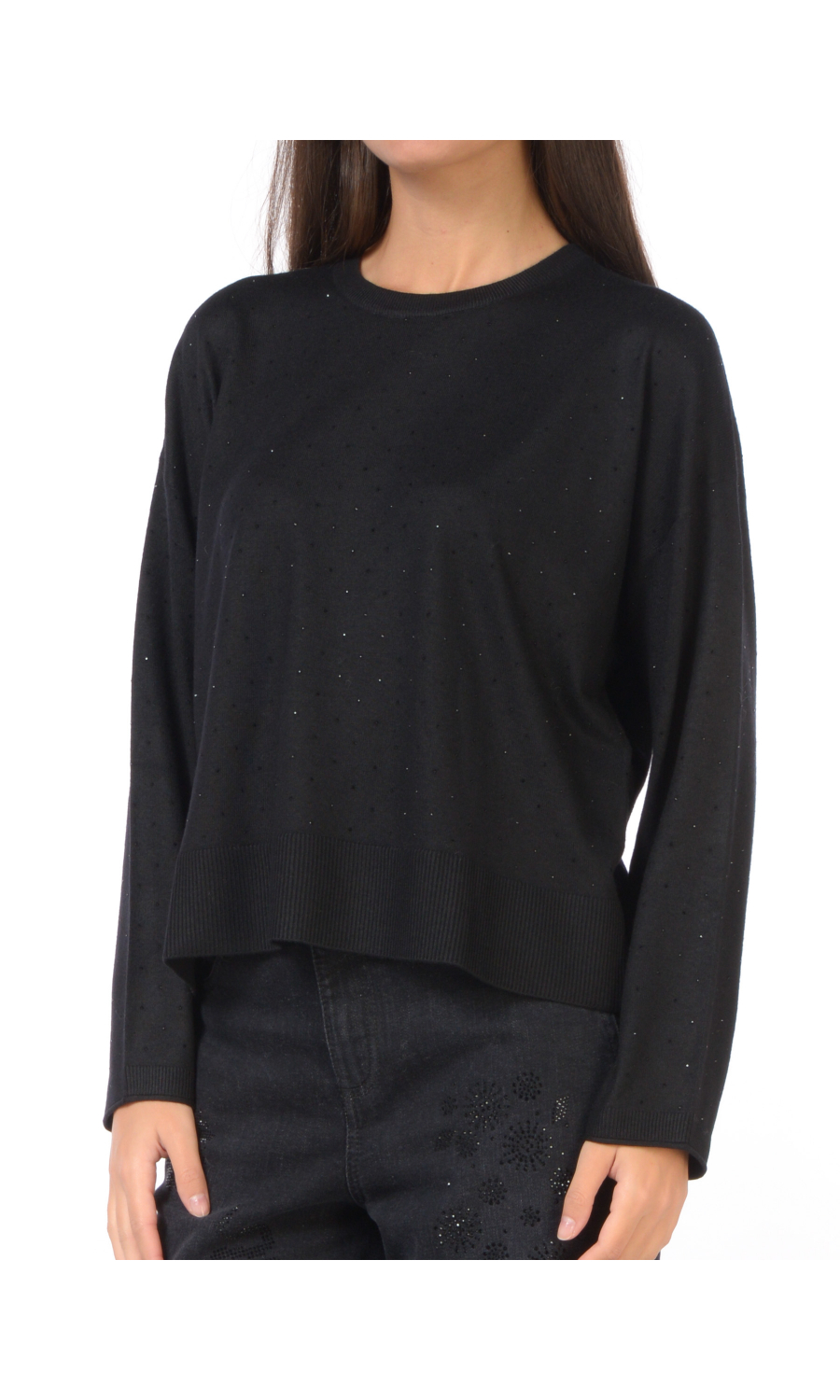 maglia da donna Nenette boxy con strass all over