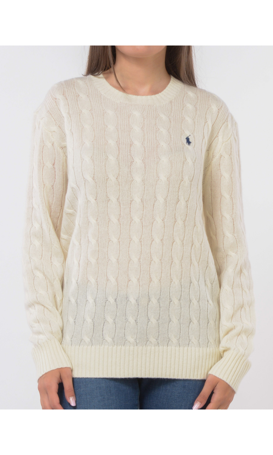 maglia da donna Ralph Lauren in lana e cachemire con lavorazione a trecce