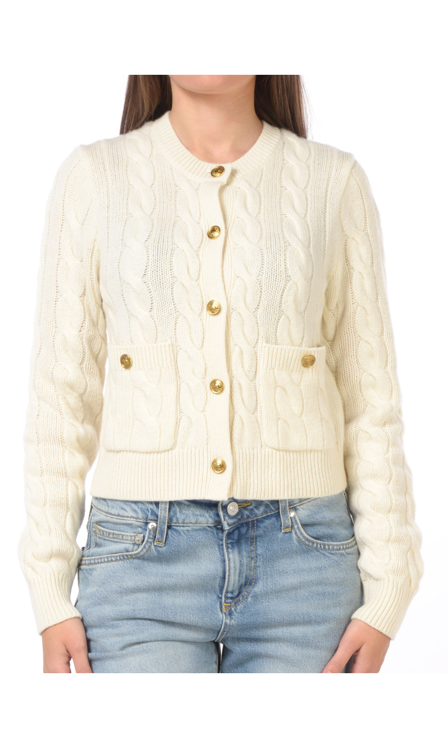 maglia da donna Ralph Lauren a trecce con bottoni