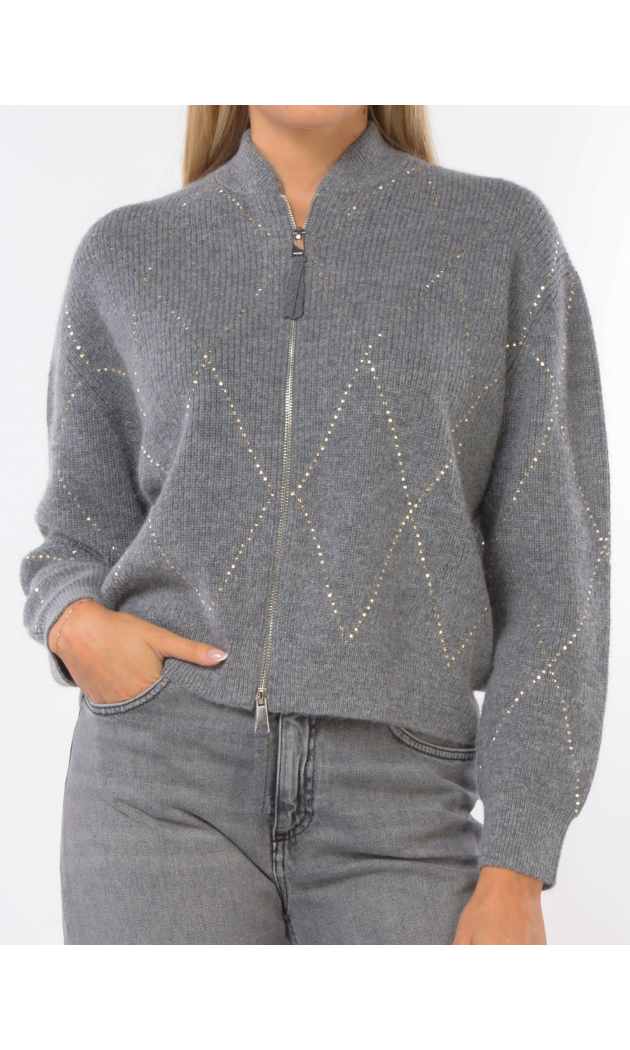 maglia da donna Seventy in lana a rombi di strass