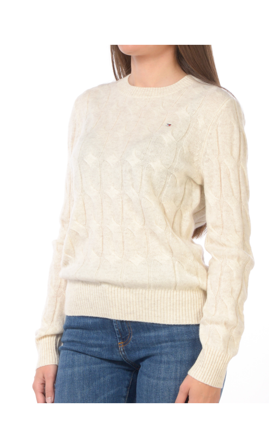 maglia da donna Tommy Hilfiger girocollo a trecce