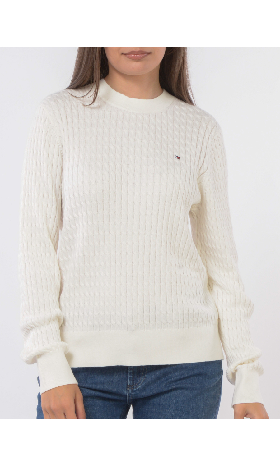 maglia da donna Tommy Hilfiger a trecce con logo