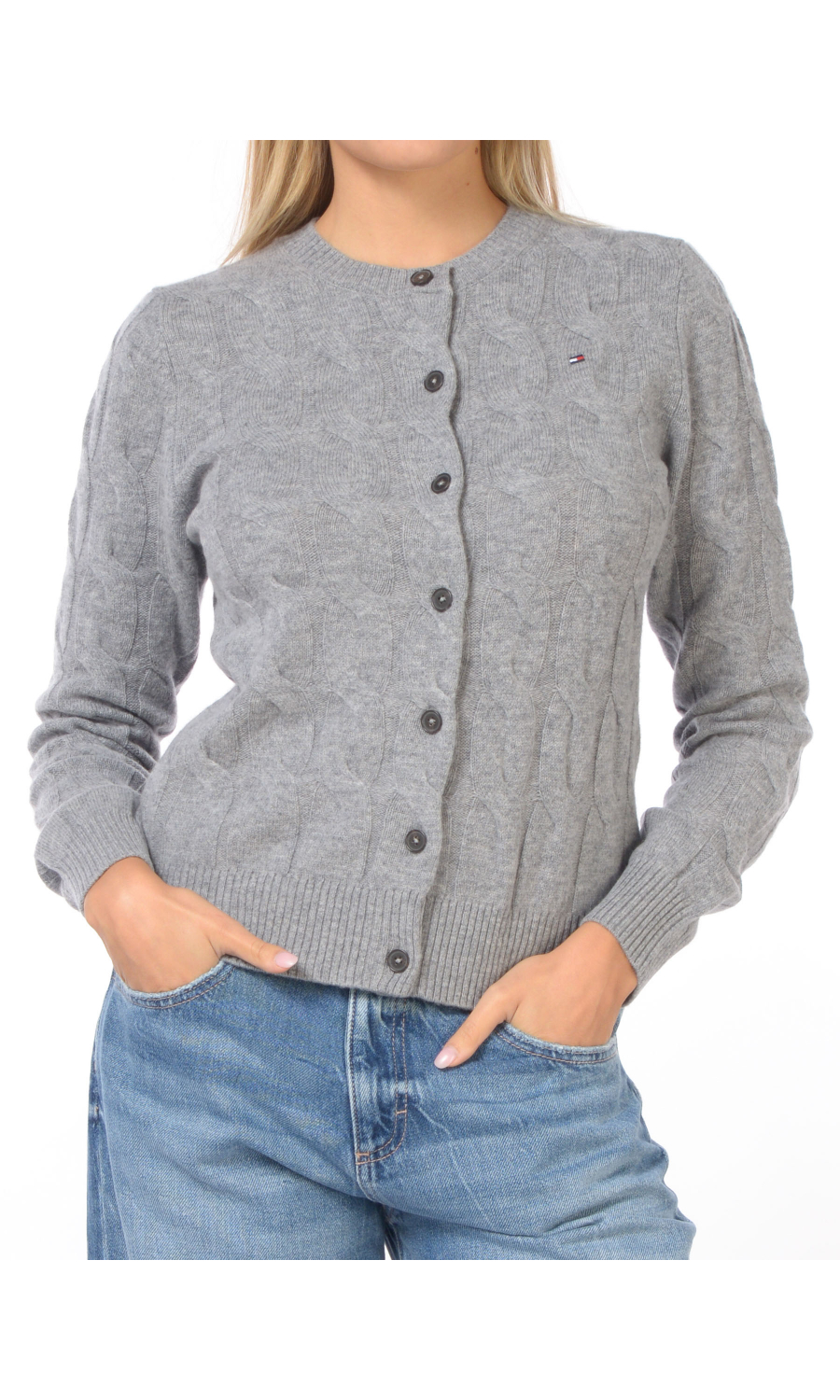 maglia da donna Tommy Hilfiger a trecce con bottoni