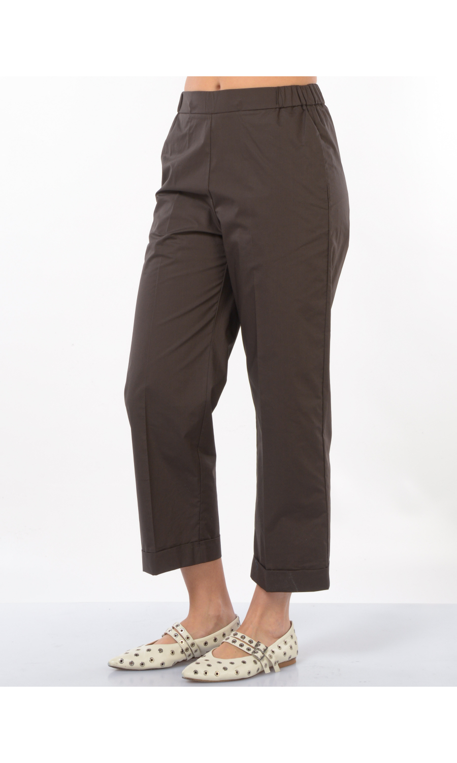 pantalone da donna Meimeij dritto con elastico e balza