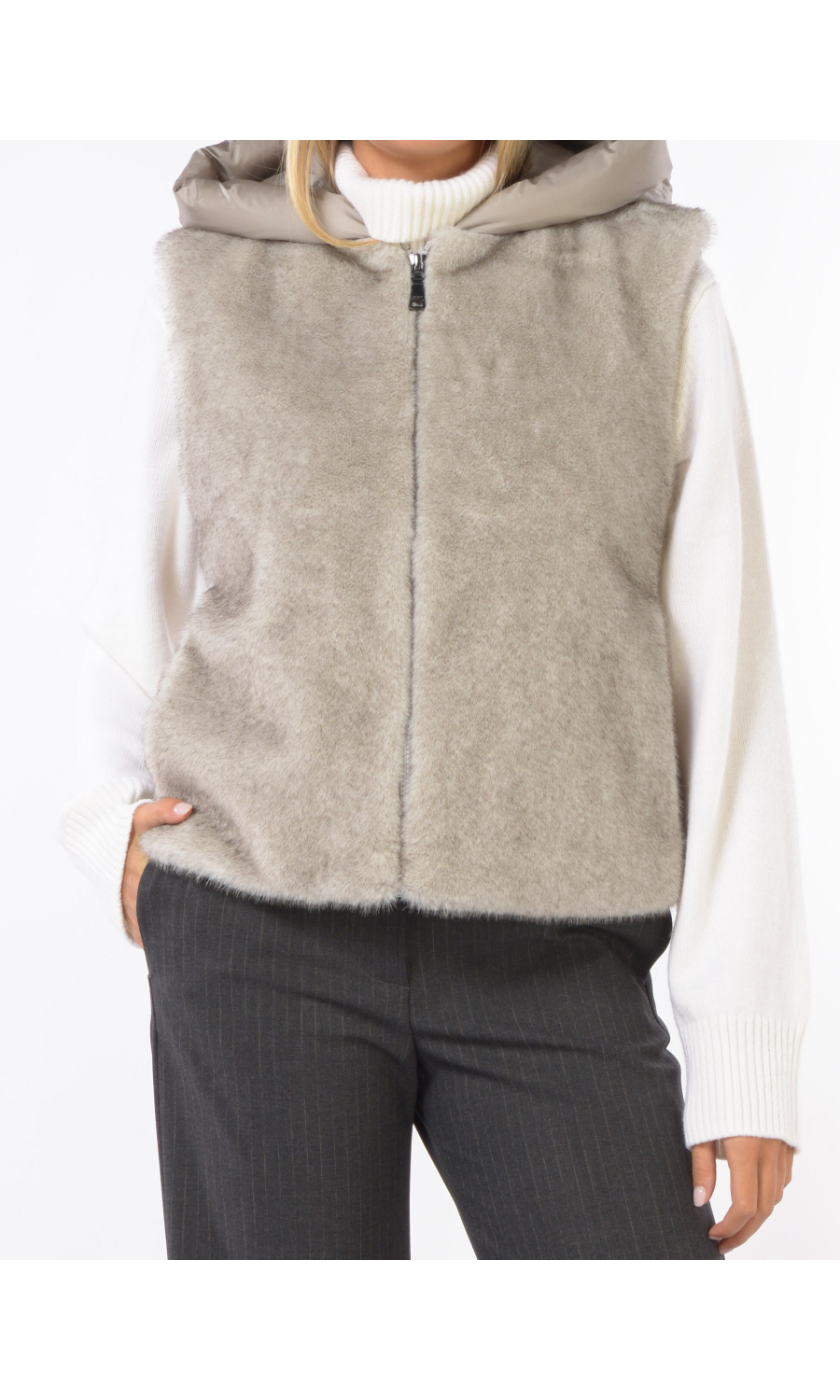 smanicato da donna Seventy bitessuto con cappuccio