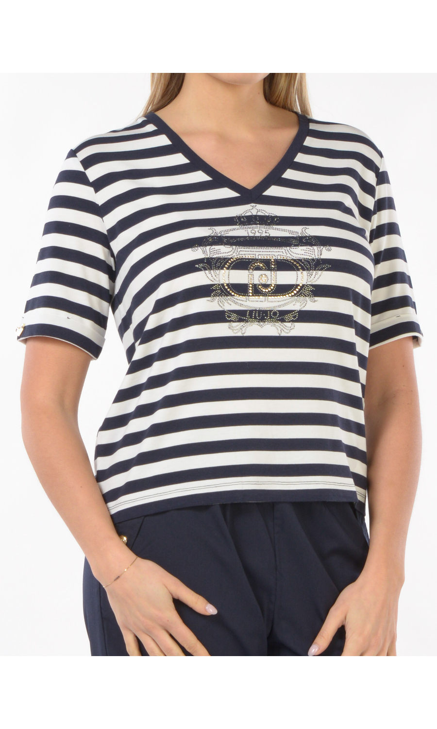 t Shirt da donna Liu Jo a righe con ricamo di strass