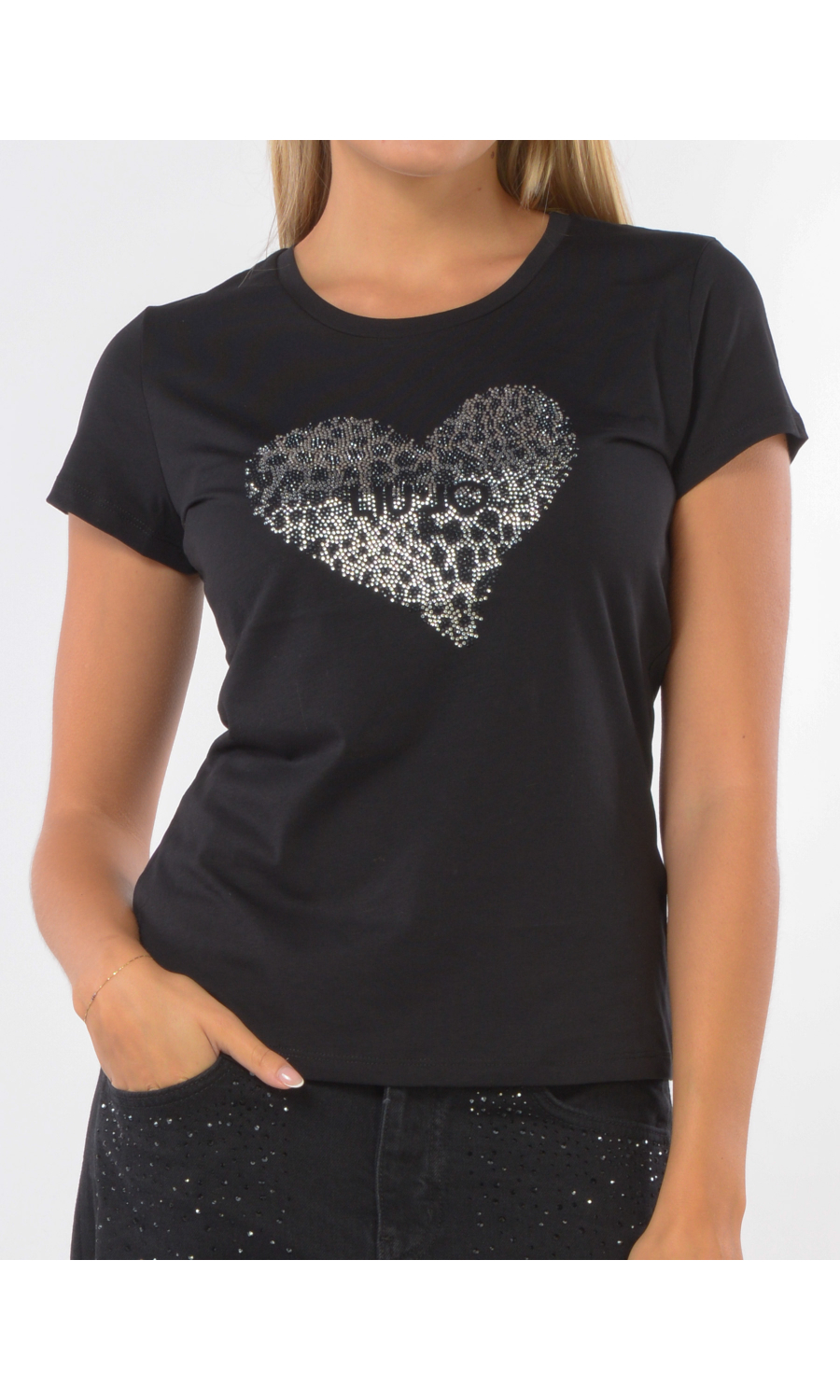 t Shirt da donna Liu Jo con ricamo di strass e logo