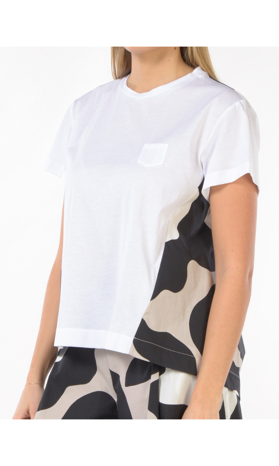 t Shirt da donna Meimeij a girocollo con inserto a fantasia