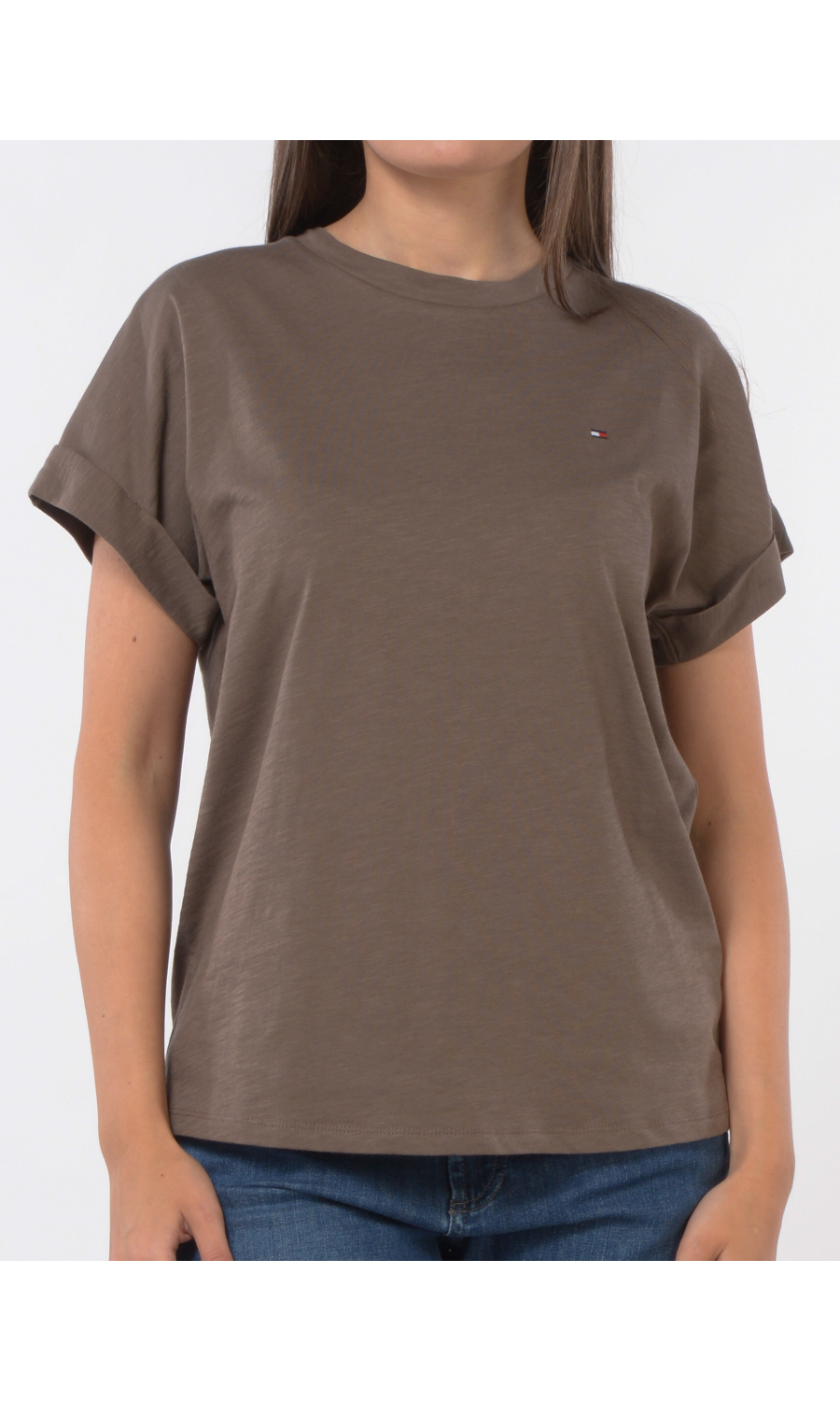 t Shirt da donna Tommy Hilfiger a girocollo con manica ad aletta