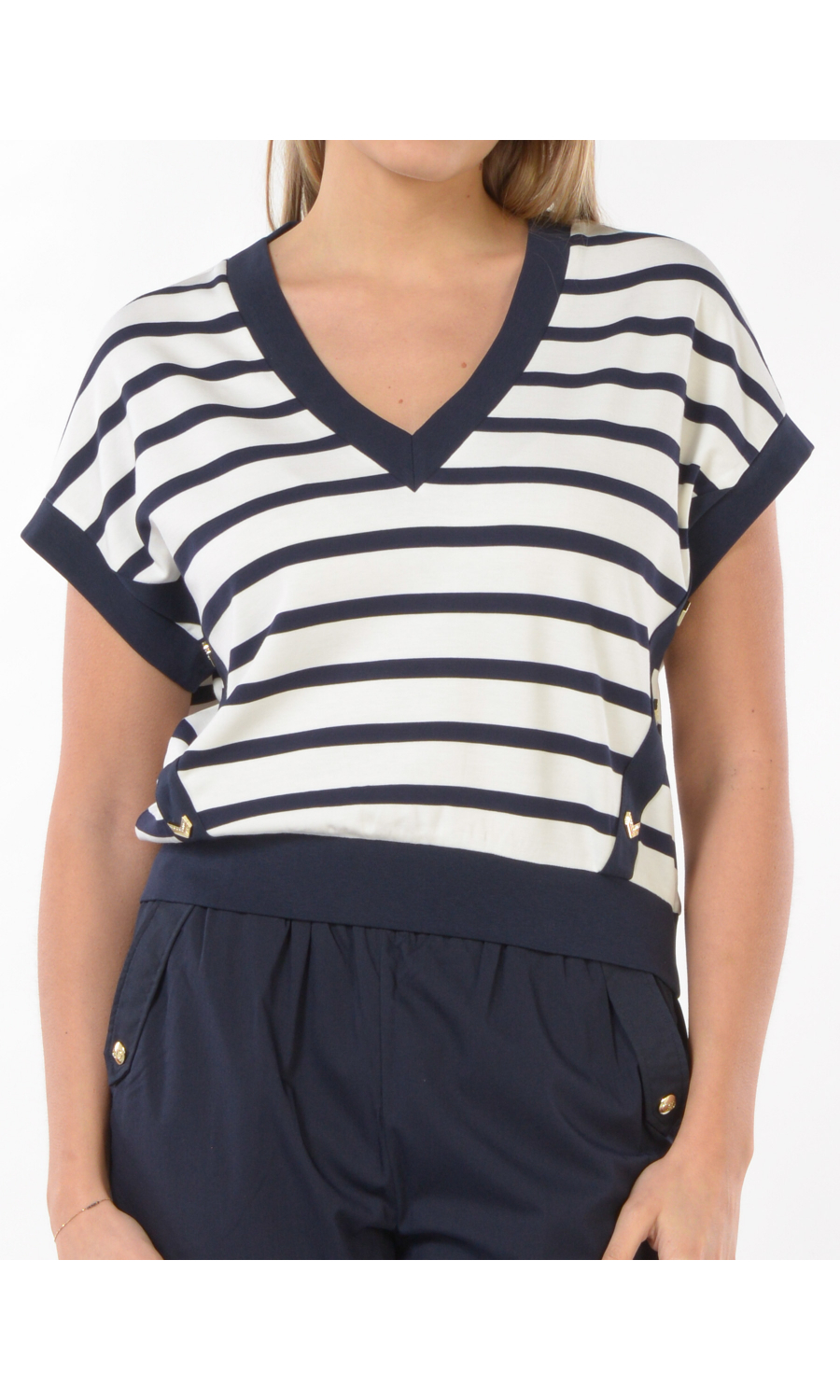 maglia da donna Liu Jo a righe con scollo a V