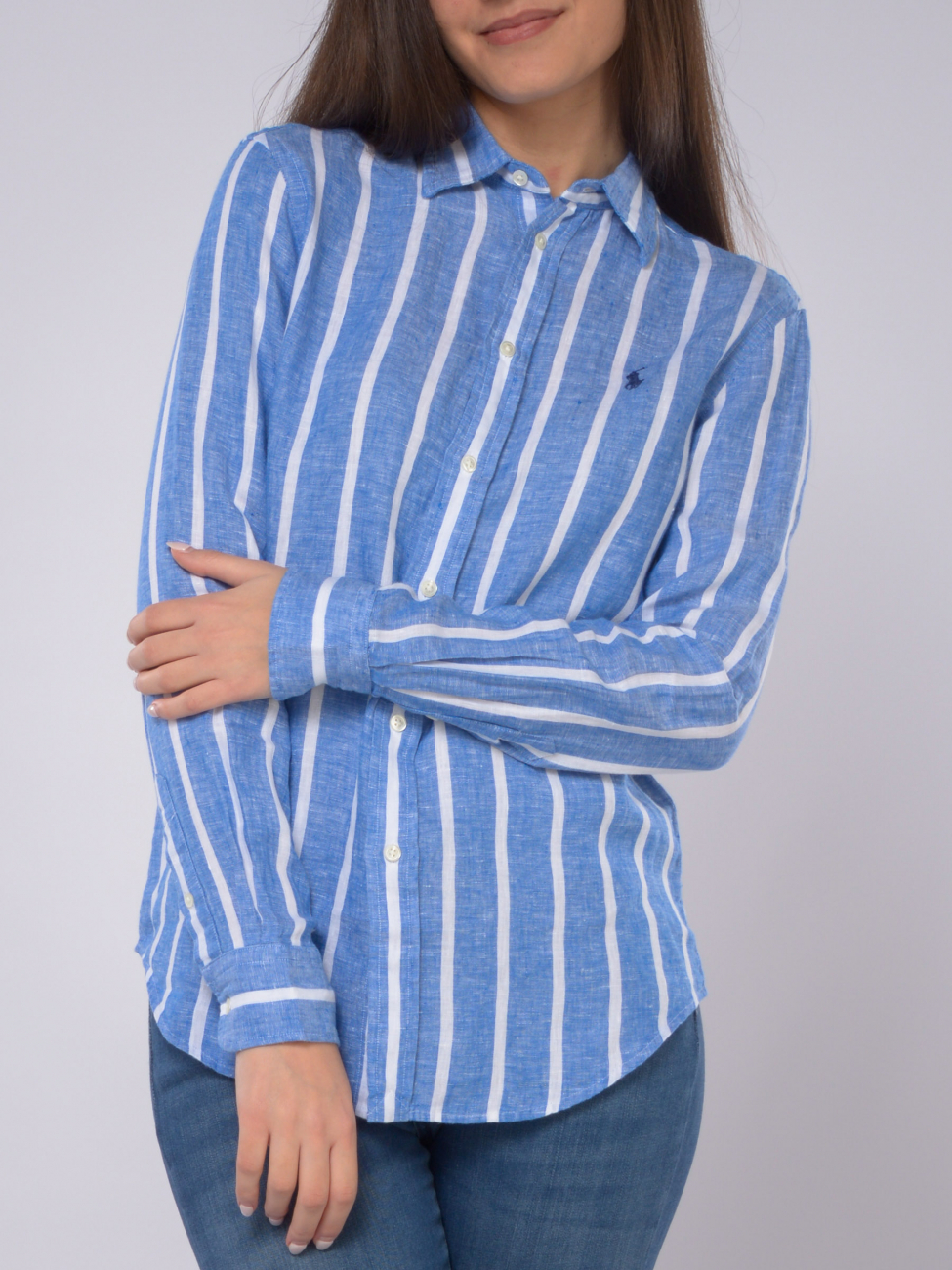 camicia da donna Ralph Lauren in lino a righe