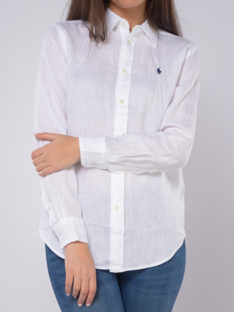 camicia da donna Ralph Lauren in lino con logo